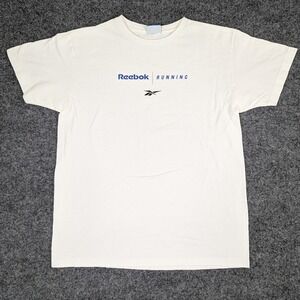 Reebok Running Graphic T-Shirt Mens Large Cream Short Sleeve Logo Tee